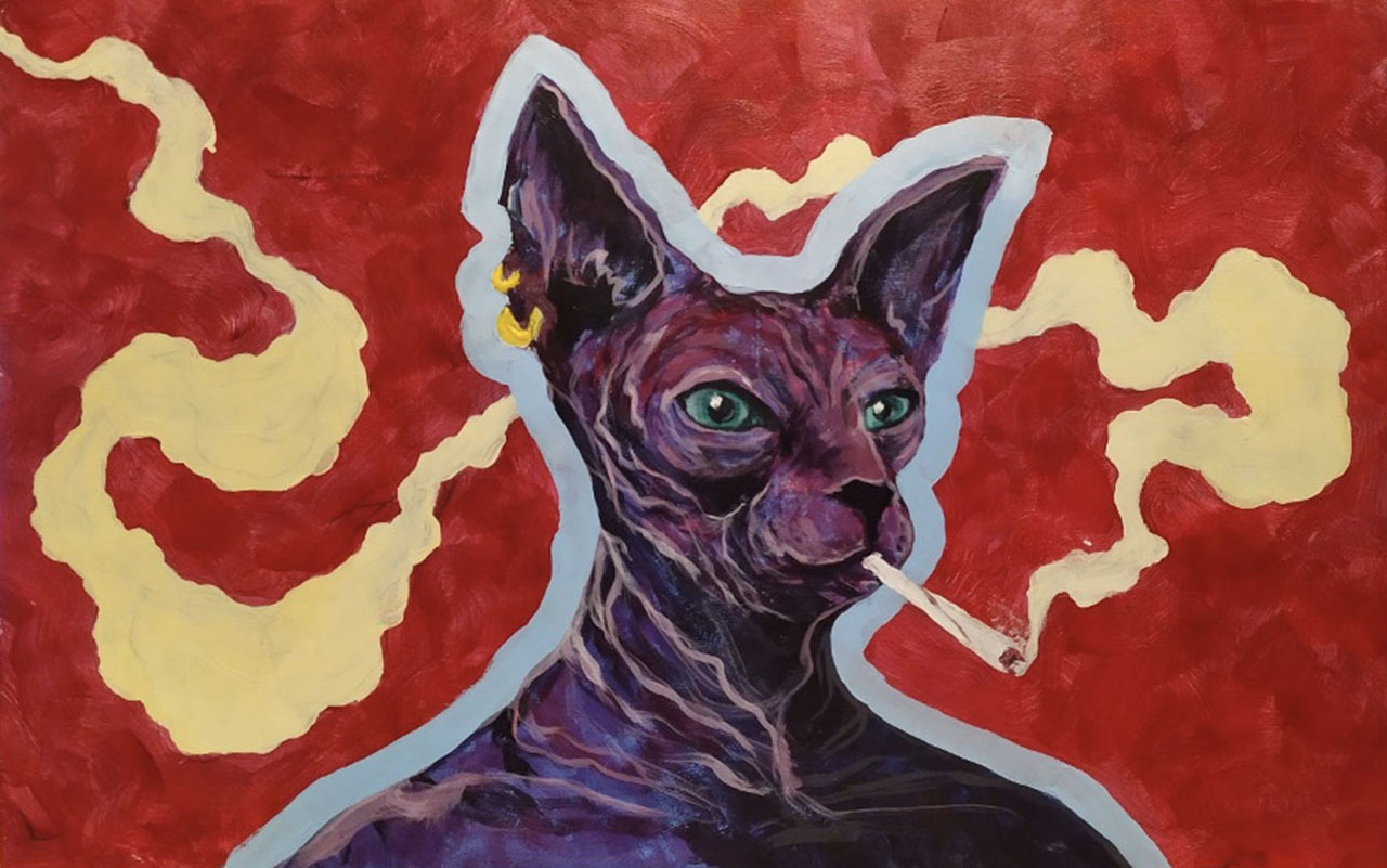 Kamil%20Wrona,%20I%20rok%20Malarstwa,%20Kot%20o%20potężnej%20mocy,%20akryl%20na%20płycie%20pilsniowej%2027x42%20cm